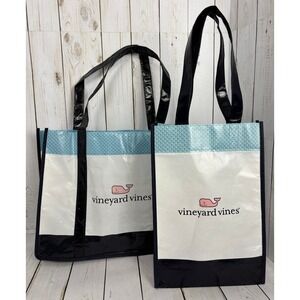 Vineyard Vines Reusable Shopping Tote Bag Set of 2 Pink Whale Logo Navy White‎